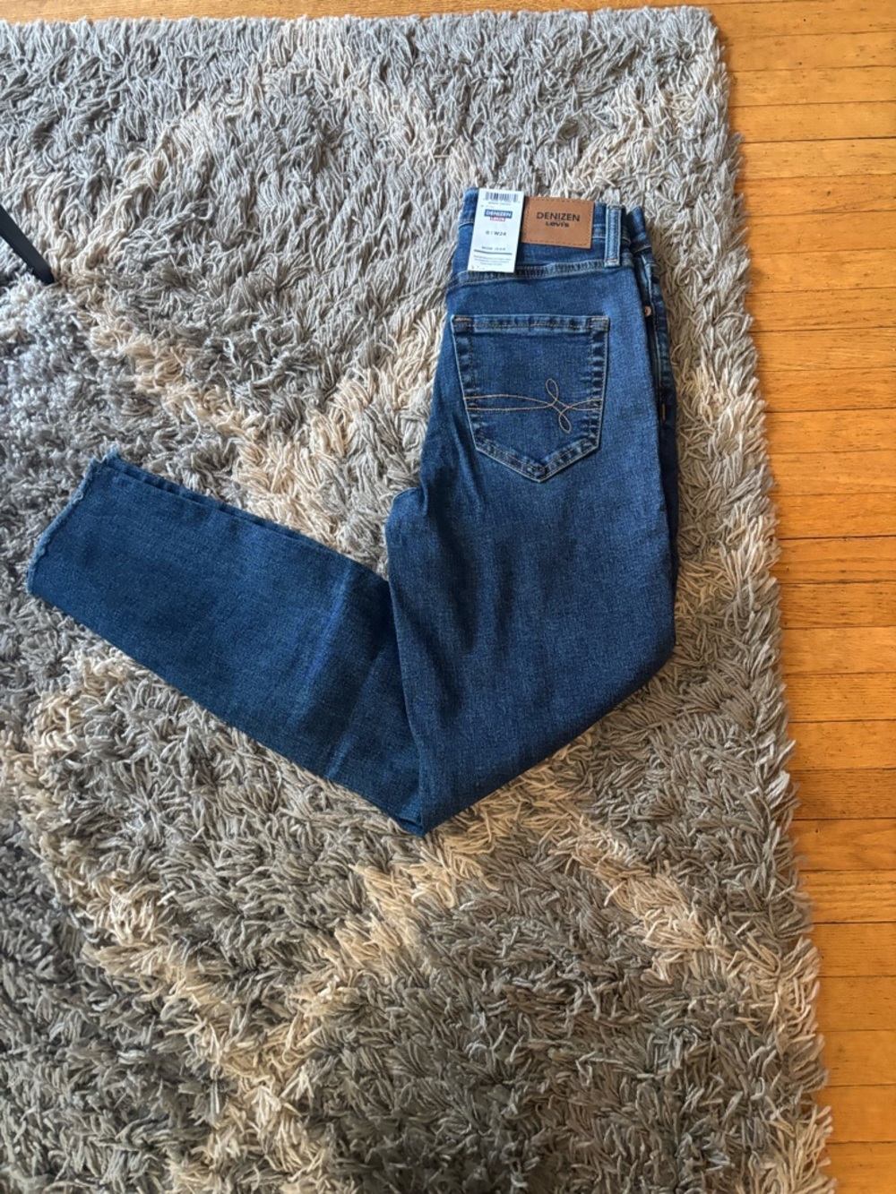 Levi's Dark Blue Mom Jeans with Tan Leather Patch